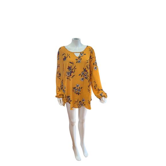 Torrid Yellow Mustard Floral Print Dressy Blouse 2 - Picture 4 of 5